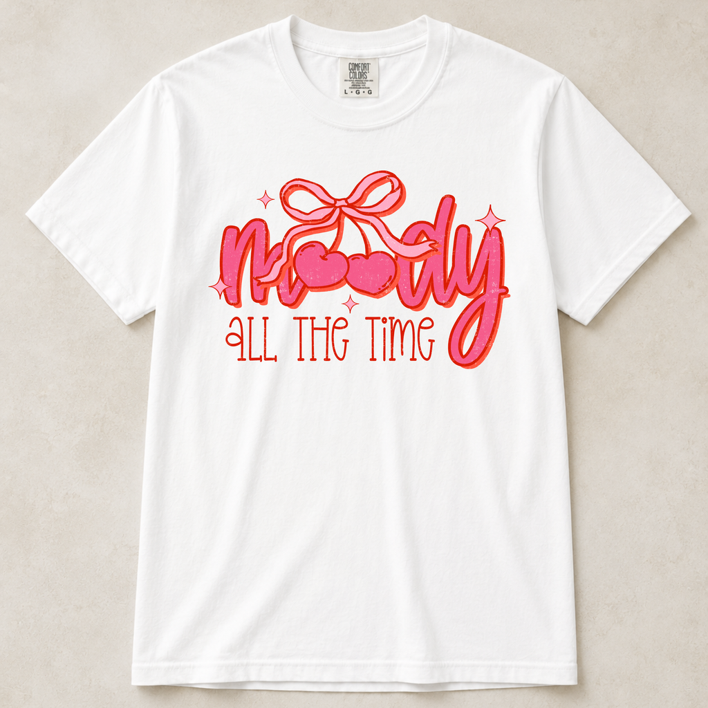 Moody All the Time Shirt, Comfort Colors Graphic Tee, Cute Pink Bow Shirt, Coquette Aesthetic Tee, Trendy Women's T-Shirt